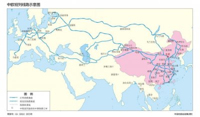 ​中欧班列线路示意图 阿拉山口 霍尔果斯 二连浩特 满洲里